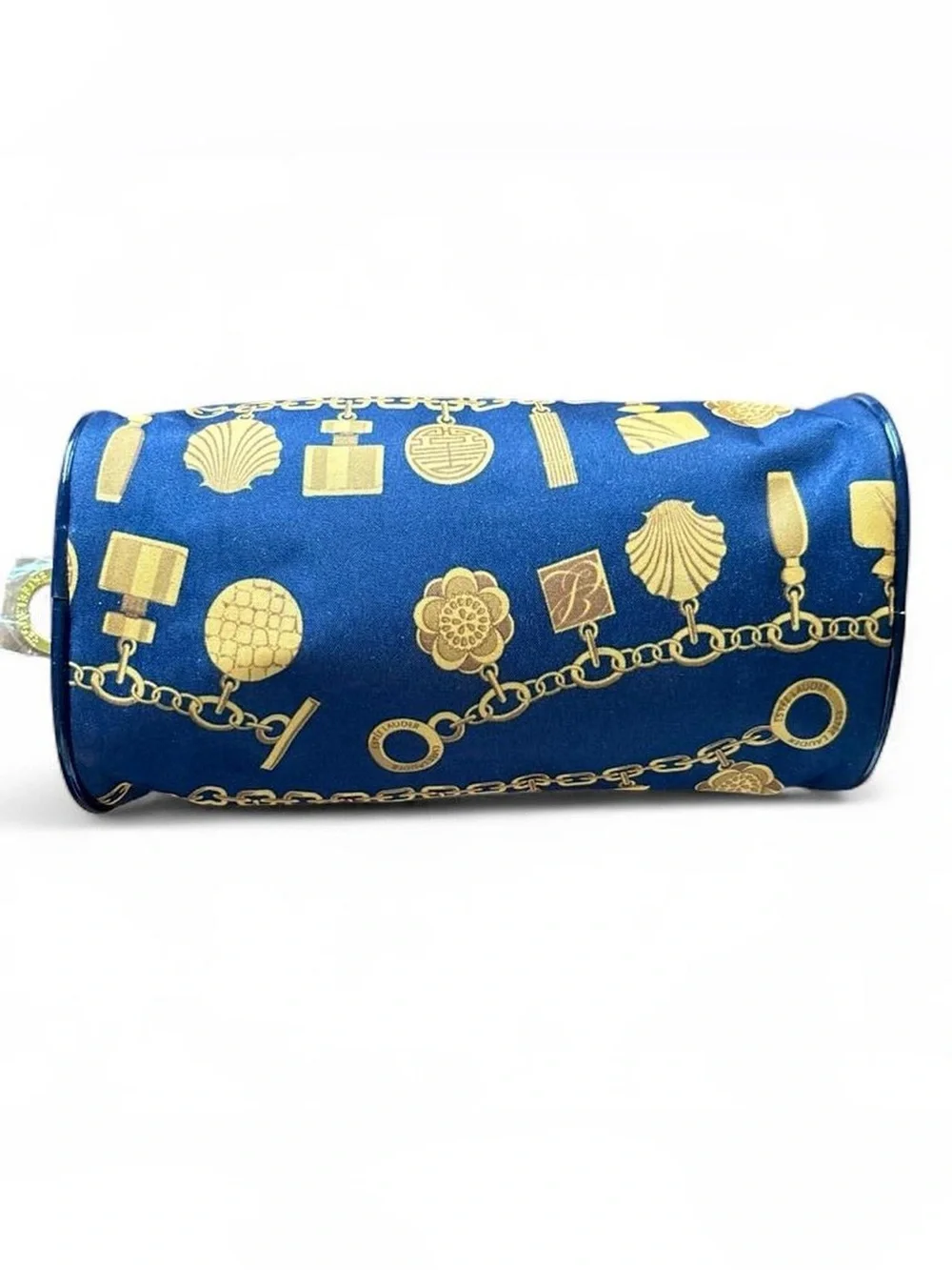 Estee Lauder Blue and Gold Printed Satin Zip Pouch